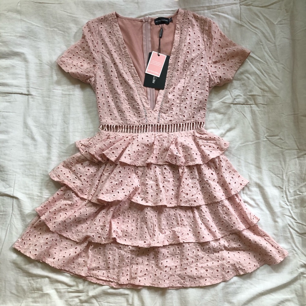 Pink Low V-Cut Ruffle Dress